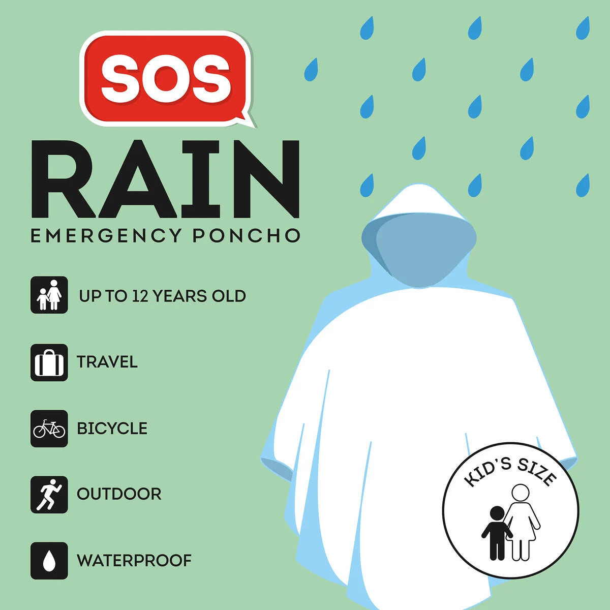 Poncho Impermeabile per Bambini - SOS Rain-Kid's size