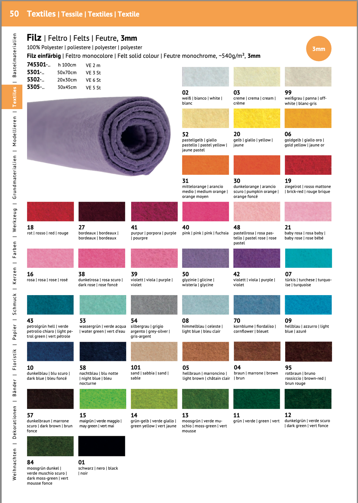 Feltro Stafil 3mm - rigido 50x70 cm