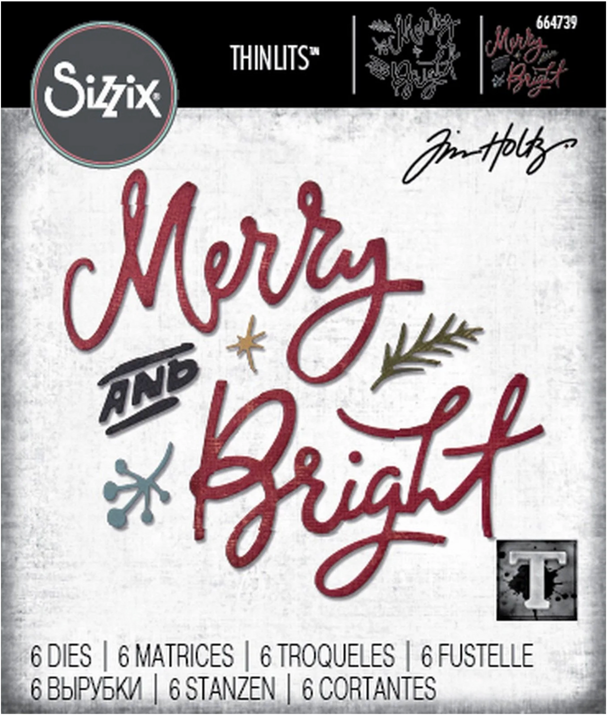 Sizzix • FUSTELLA METALLICA 6pcs "Merry & Bright" by Tim Holtz