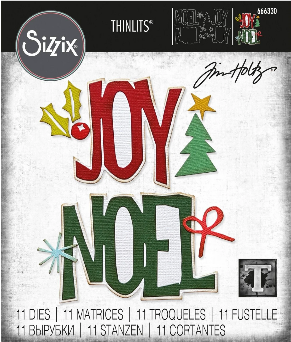 Sizzix • Tim Holtz Set 11 fustelle metalliche " Joy Noel"
