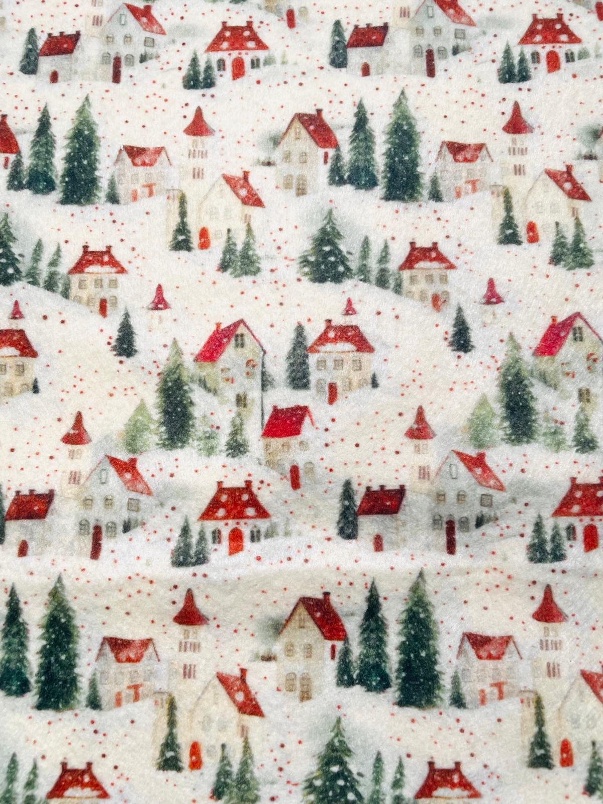 Pannolenci 50x40 cm Villaggio innevato Rosso