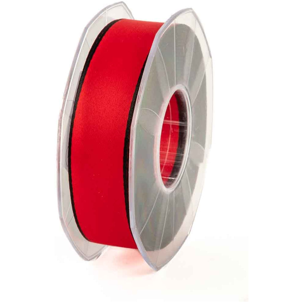 NASTRO DOPPIO RASO OPACO BORDI NERI - ROSSO h.2,5 cm