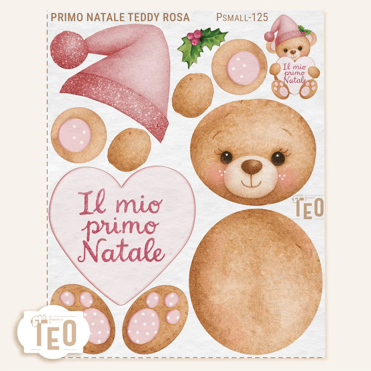 P-Small-125 Primo Natale Teddy Rosa